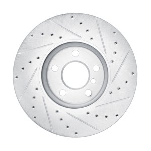 Mini Cooper Brake Rotor (1) - Front Left - R1 Concepts - Drilled & Slotted - Silver - `16-`24